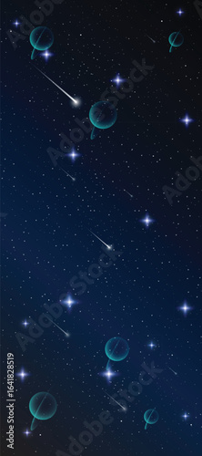 Starry night galaxy background with glowing nebula, stardust and shining milky way vector