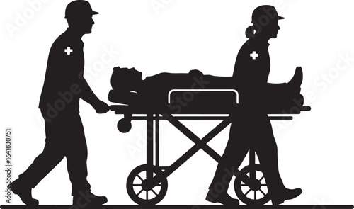 Silhouette of paramedics carrying a patient on a stretcher