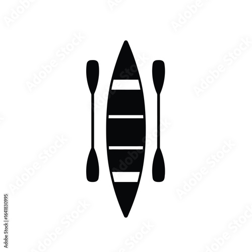 Black canoe with paddles icon boat watercraft