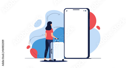 Travel planning and booking with a smartphone app and luggage for a vacation