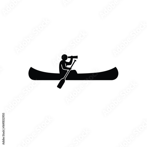 Canoeist observing with binoculars person paddle