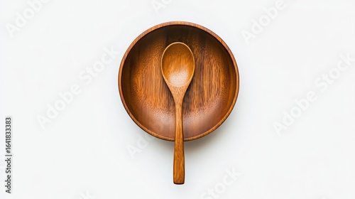 Elegant wooden bowl and spoon, perfect for serving dishes or decorative kitchen aesthetics.