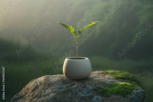New growth emerging from a seedling in a small pot