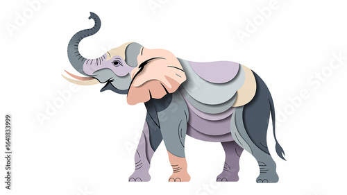 Stylized Elephant Illustration with Paper Cut Effect Artistic Design for Modern Graphics and Creative Projects a Unique and Eye Catching Animal Representation