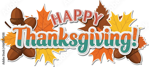 Happy thanksgiving day vector illustration with autumn leaves