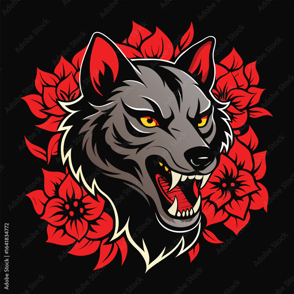 Fototapeta premium Vector cartoon animal illustration of a wild wolf head tattoo