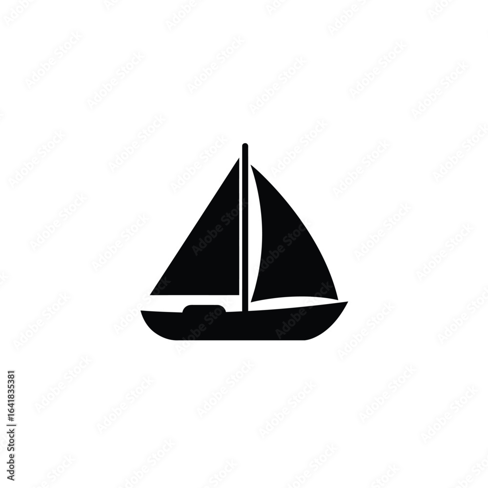 Fototapeta premium Black sailboat silhouette on white background sailing