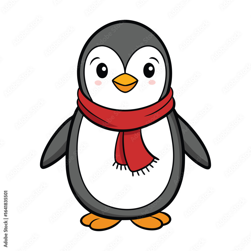 Fototapeta premium A cartoon penguin character is having fun in the snow and ice during winter