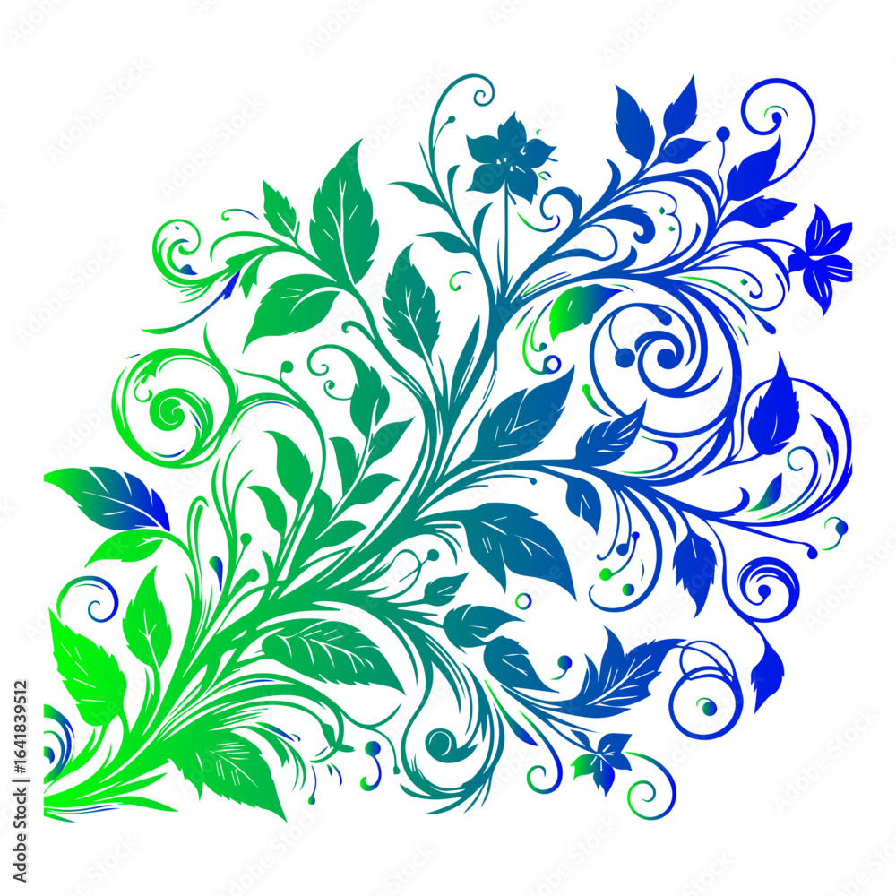 Elegant Green and Blue Floral Swirls Design. Elegant Green and Blue Floral Swirls Design.