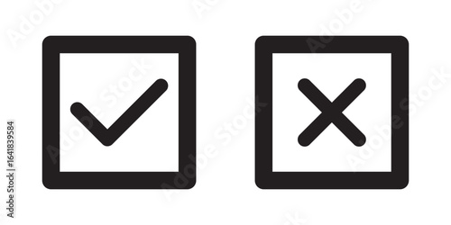Black check mark and cross mark icon . Isolated tick and cross vector icon. Checkmark and cross mark icon. Colourful icon for apps and websites. Vector illustration tick and cross icon.  EPS 10.