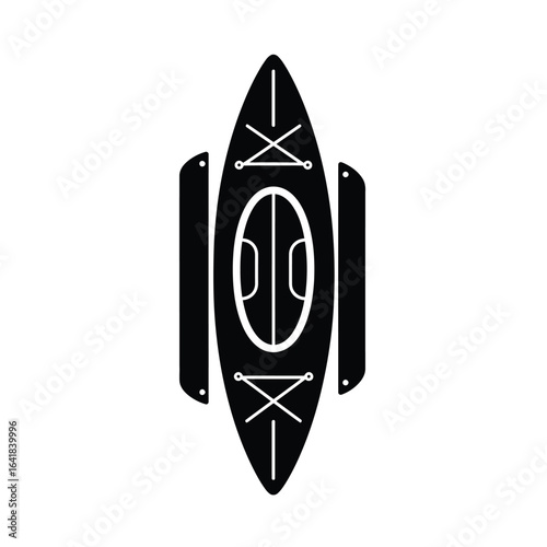Black kayak icon with white details boat watercraft