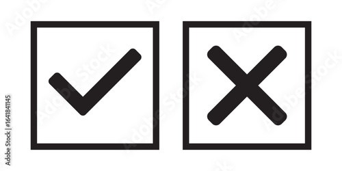 Black check mark and cross mark icon . Isolated tick and cross icon. Checkmark and cross mark icon. Colourful icon for apps and websites. Vector illustration tick and cross icon. 