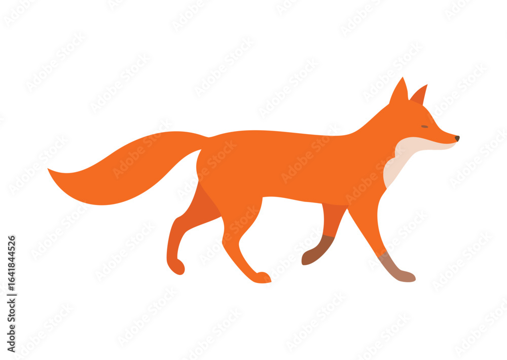 Fototapeta premium Stylized red fox walking with a bushy tail vector illustration