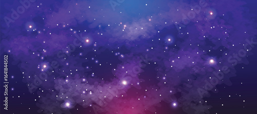 Space galaxy background with many stars. Realistic colorful cosmos with nebula and milky way. Space infinity with milky way starlight glow astronomical vector background