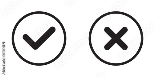 Black check mark and cross mark icon . Isolated tick and cross icon. Checkmark and cross mark icon. Colourful icon for apps and websites. Vector illustration tick and cross icon. 