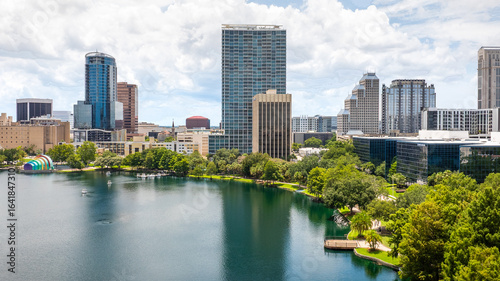  Aerial Drone View of Downtown Orlando Florida Featuring Lake Eola Park and City Skyline 2025 