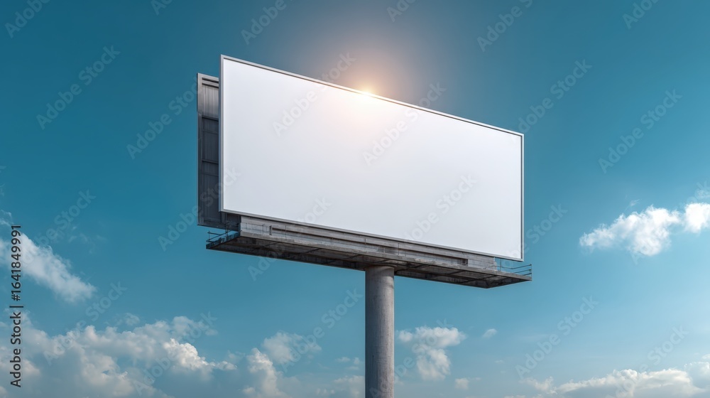 Obraz premium Billboard Mockup Against Blue Sky: Ideal for Outdoor Advertising Campaigns and Creative Design Presentations