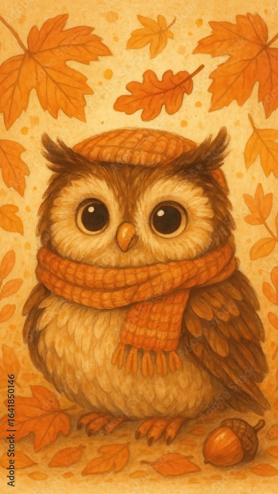 Obraz premium Cozy owl autumn illustration