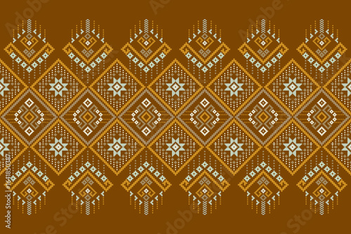 Cross stitch pattern concept showcasing traditional ethnic geometric pattern, Design for textile, background,carpet,wallpaper,clothing,wrapping,Batik,fabric,Vector illustration	
