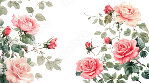 Romantic vintage floral notebook Background with pink beautiful flowers on white background 