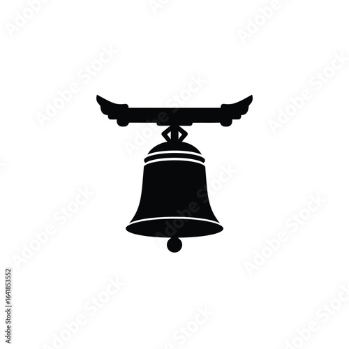 Black bell icon hanging from a horizontal bar white