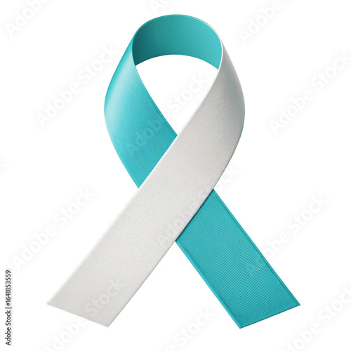 3D teal and white ribbon symbolizing cervical cancer awareness campaigns and events, isolated on transparent background