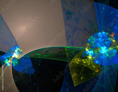 Abstract Fractal Art with Blue Green and Yellow Shapes