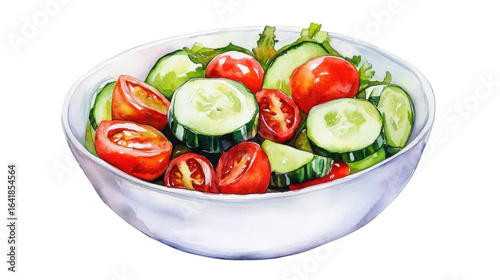 Fresh watercolour illustration of a healthy cucumber on white background 