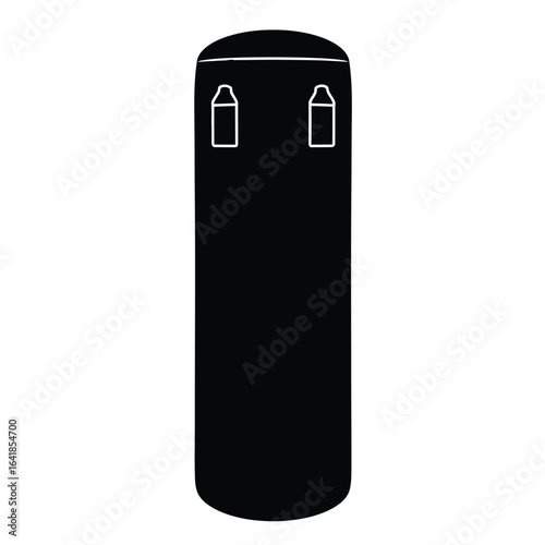 Black punching bag with white outline boxing training