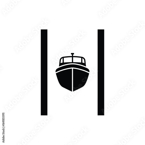 Black silhouette motorboat canal icon water transport