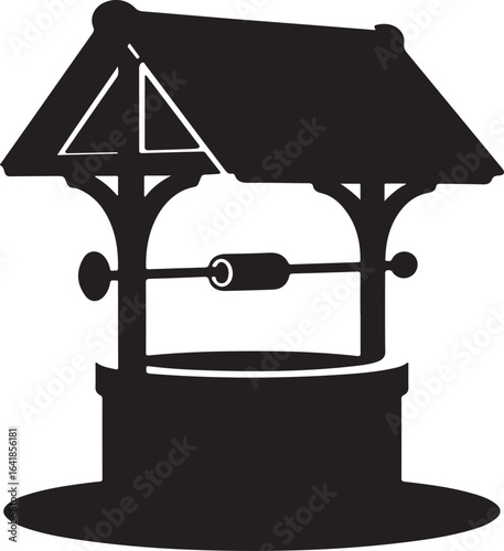 Classic wishing well silhouette with roof and crank handle