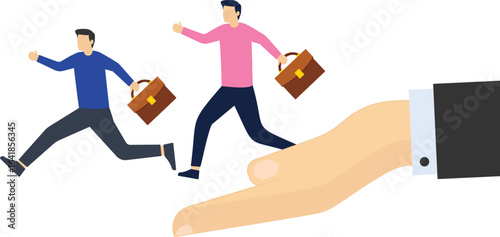 Big businesses and small businesses, businesspeople escaping from the clutches of giants

