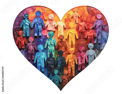corazon de papel con personas de diferentes colores simbolo de solidaridad y humanidad en el dia mundial del corazon