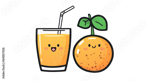 Kawaii cartoon orange juice character healthy cute on white background 