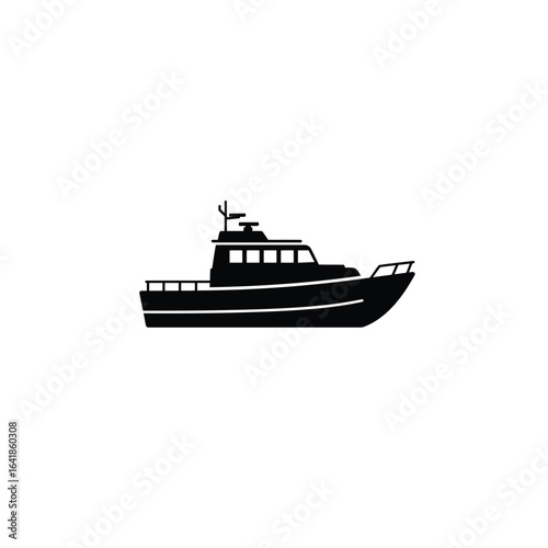 Black silhouette of a modern motor yacht boat vessel