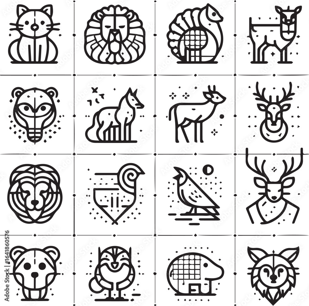 Fototapeta premium Animals Silhouettes Icons