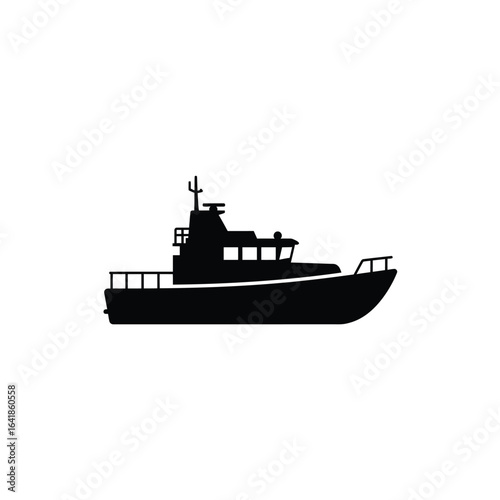 Black silhouette of a rescue boat watercraft vessel