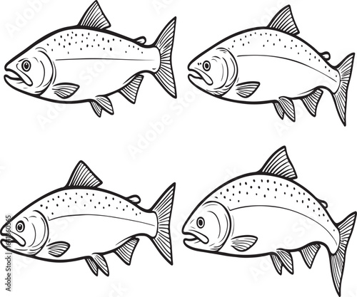 Set of fish vector illustrations for sea and marine life designs