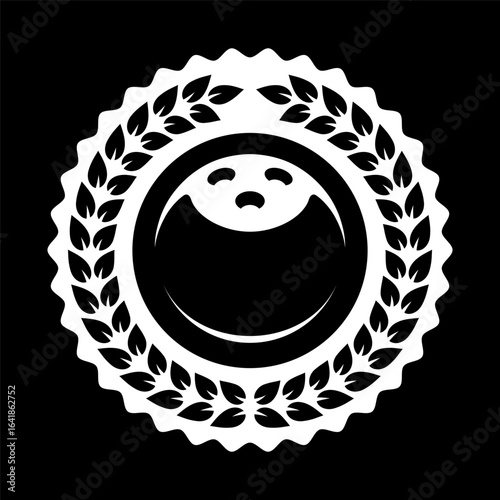 Bowling Ball logo and laurel wreath. Sport games. Sporting equipment. Emblem, badge.