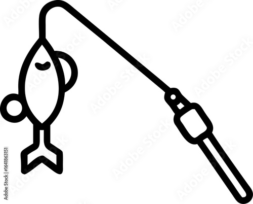 Illustration of a fishing rod with a caught fish