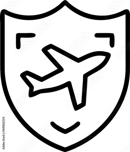 Travel insurance shield icon with protection and security elements