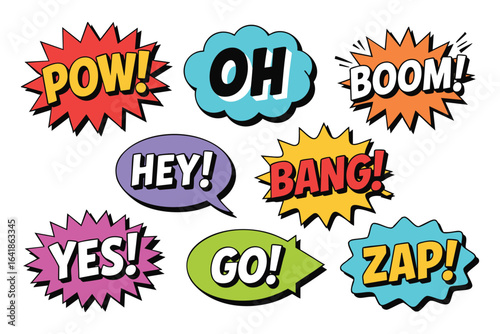 Comic Book Speech Bubbles: Action Words & Exclamations