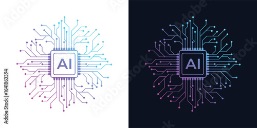 Artificial Intelligence AI Chip in head brain. Artificial Intelligence icon with Machine learning, digital skills, generative AI, AI technology, algorithm, virtual intelligence and future	
