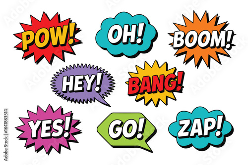 Comic Book Speech Bubbles:  A Collection of Vibrant Onomatopoeia