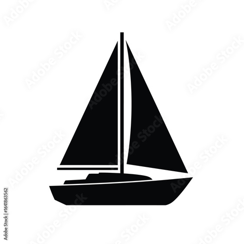 Black sailboat silhouette with mast and sails sailing