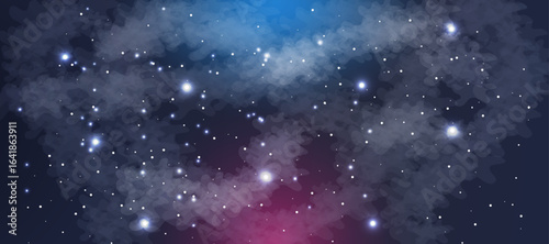 Space galaxy background with many stars. Realistic colorful cosmos with nebula and milky way. Space infinity with milky way starlight glow astronomical vector background