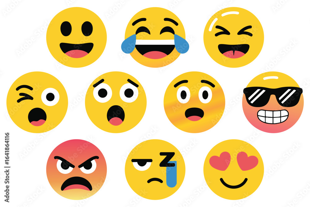 Obraz premium Collection of Diverse Emojis Expressing Various Emotions