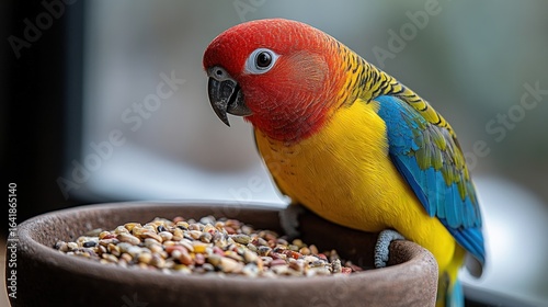 Vibrant parrot eating seeds