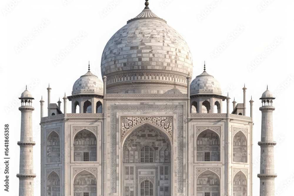 Obraz premium Intricate details of Taj Mahal marble facade isolated on white