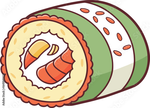 Vibrant Sushi Roll Cartoon vector Illustration Delicious Asian Cuisine Isolated Image